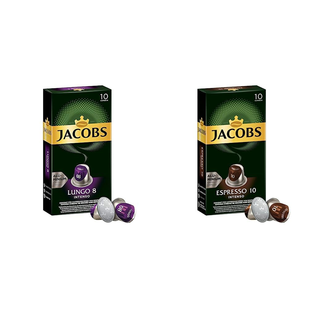 Jacobs Kapseln Lungo Intenso, Intensität 8 & Kapseln Espresso Intenso, Intensität 10,100 Cafeteras compatibles con Nespresso®*, paquete de 10, 10 x 10 unidades