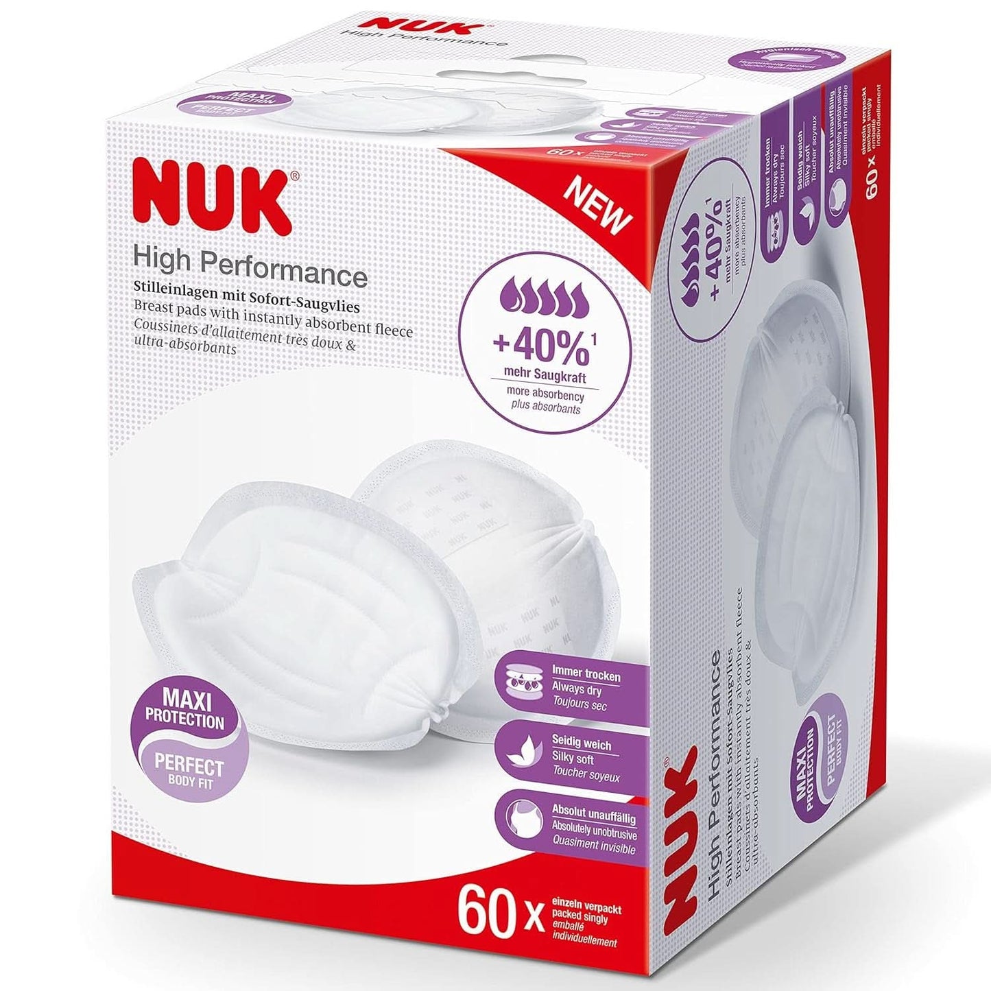 NUK Einweg-Stilleinlagen Mit Sofort-Saugvlies de alto rendimiento | Einlagen Zum Stillen | Embalaje incluido | +40% más potencia de succión | 60 piezas Alimentación infantil y accesorios de lactancia Naty Shop