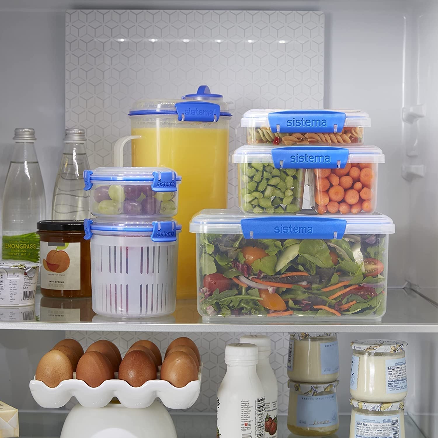 KLIP IT System Tarro de almacenamiento de alimentos, 5 litros, apilable, a prueba de fugas, con tapa, apto para frigorífico/congelador, sin BPA, plástico, clips azules, 1 pieza (paquete de 2) Cajas de almacenamiento de alimentos Naty Shop