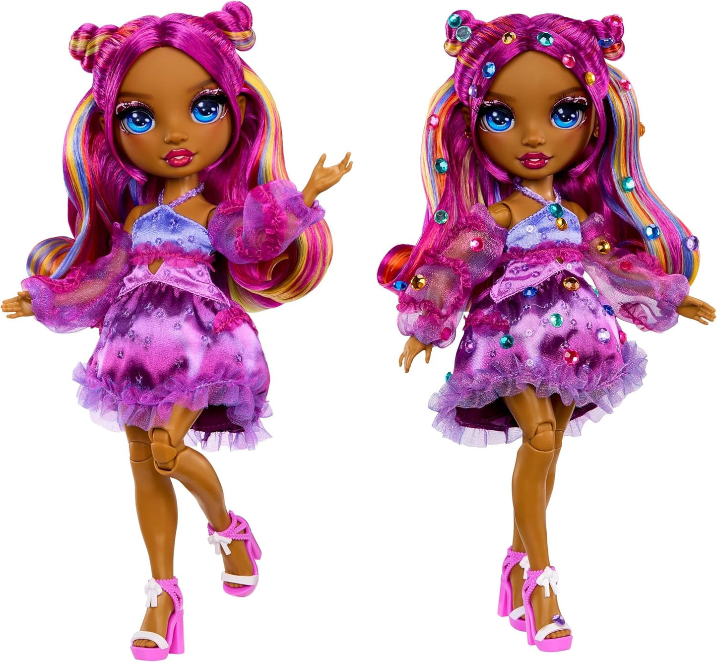 Rainbow High Be Dazzling - Noemie Violette - Muñeca de moda lila de 28 cm con herramienta de decoración, piedras preciosas brillantes y accesorios de peinado