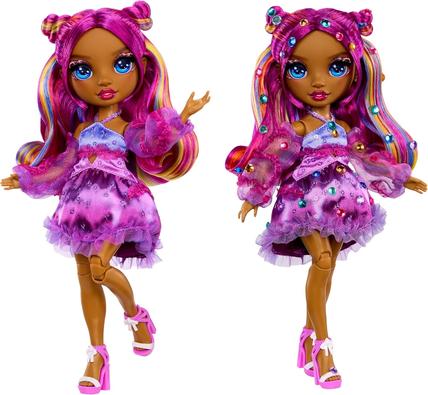 Rainbow High Be Dazzling - Noemie Violette - Muñeca de moda lila de 28 cm con herramienta de decoración, piedras preciosas brillantes y accesorios de peinado
