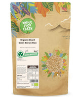 Wholefood Earth Arroz integral orgánico de grano corto 3 kg Sin OGM Vegano Fuente de fibra procedente de agricultura ecológica controlada