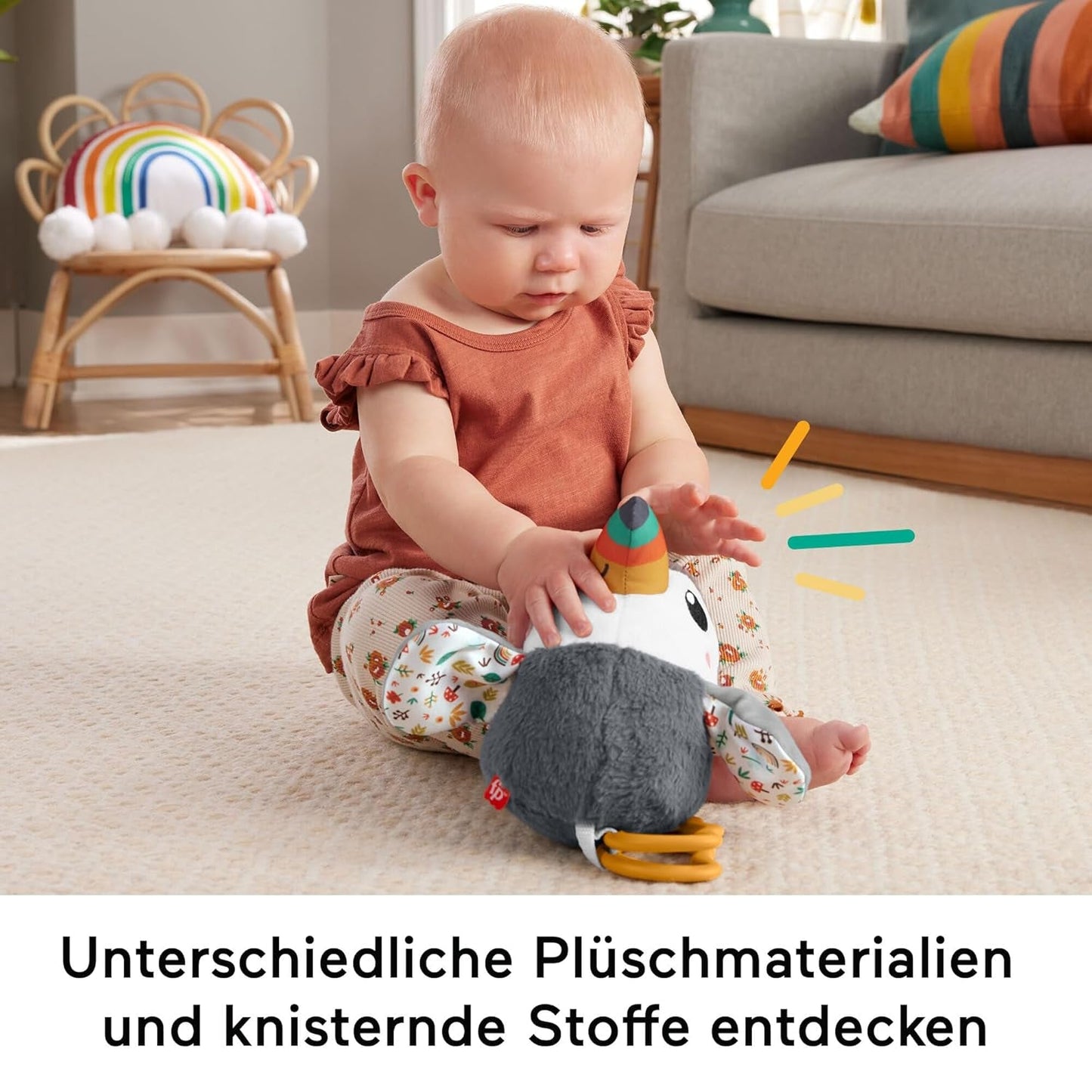FISHER-PRICE Flap & Go Toucan - Cochecito de peluche que promueve la motricidad fina y las habilidades sensoriales del recién nacido desde el nacimiento HNX66 Baby Toys Naty Shop