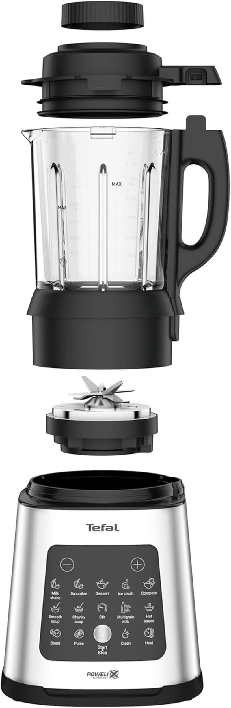 Tefal Perfectmix Cook Hochgeschwindigkeits-Standmixer, Mit Kochfunktion, 10 Auto-Programme, Heiße Und Kalte Rezepte, Abnehmbare Klingen, Inkl. Dampfkorb, Plata/Negro, BL83SD30 Cocina Naty Shop