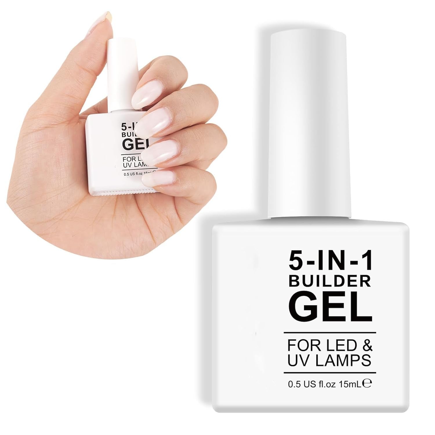 Builder 5 en 1 Builder Gel 15ml, Nail Builder Gel, Nail Builder Gel, UV/LED Extensión de uñas Esmalte de uñas, Extensiones, Nail Art, Pegatinas, Gel Nail Builder Gel (Blanco)