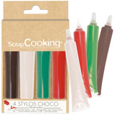Scrapcooking - Juego de 4 Lápices de Colores Chocolate Navideño - Marrón, Blanco, Verde y Rojo - Colorante Comestible - Colorante Alimentario para Escribir - Escribir y Dibujar sobre Postres, Tartas y Galletas - 7060