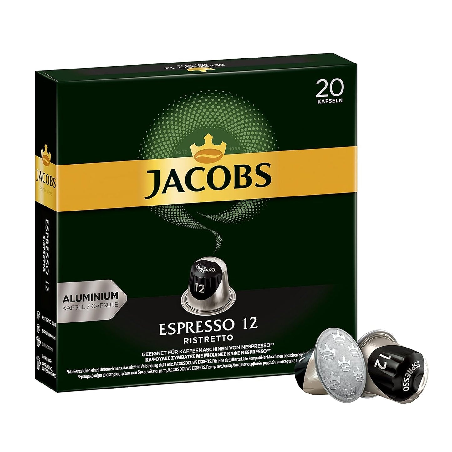 Cafetera Espresso Ristretto, intensidad 12 de 12, 10 x 20 unidades y cafetera Espresso Intenso, intensidad 10 de 12, 200 cápsulas compatibles con Nespresso®*, 10 x 20 unidades