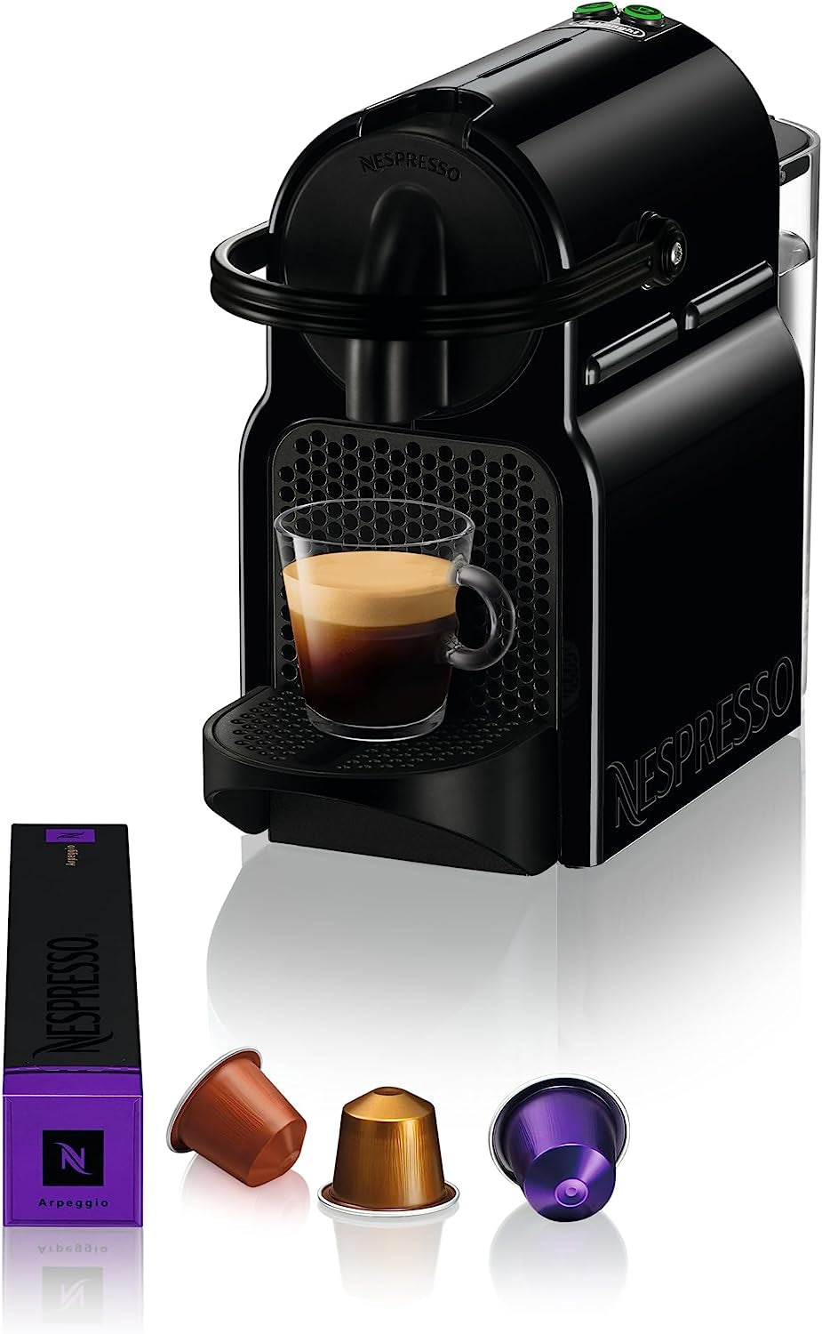 Cafetera espresso de cápsulas Nespresso De'Longhi EN 80.B Inissia, bomba de alta presión y función de ahorro de energía, apagado automático a los 9 minutos, volumen de taza para espresso y longo, depósito de agua de 0,7 l, negra