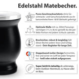 Juego de Té Mate Bio ● 3 Surtidos de Mate + Taza de Mate de Acero Inoxidable de Doble Pared + Bombilla + Instrucciones de Preparación (Negro)