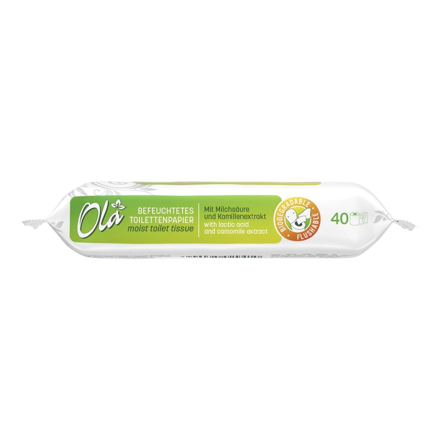 Papel higiénico húmedo OLA - (1X40 piezas) Toallitas húmedas - extracto de manzanilla y ácido láctico, lavables, piel sensible - 40 piezas