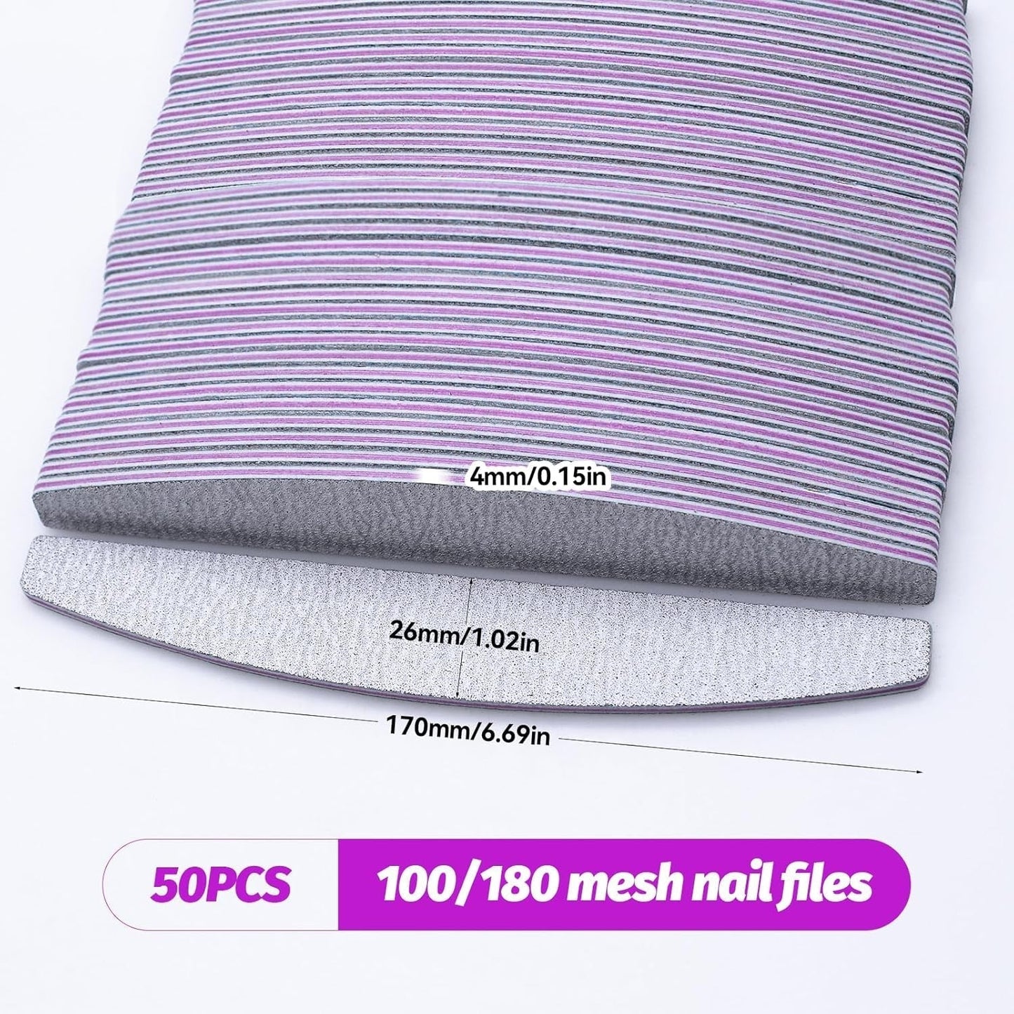 50 Stück Nagelfeile 100/180, Halbmond Nagelfeilen Für Gelnägel, Doppelseitige Nagelfeilen Set, Lima de uñas, Lima de uñas desechable de grano para Nagelstudios DIY Nail Art Zuhause, Weiß