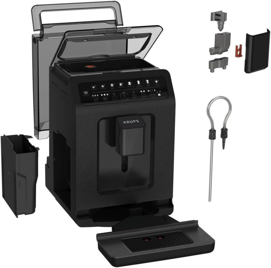 Krups EA897B Evidence ECOdesign Cafetera espresso automática, función automática espresso y capuchino, tecnología Quattro Force, vasos de leche one-touch, 8 presintonías, sistema de leche, 1450W