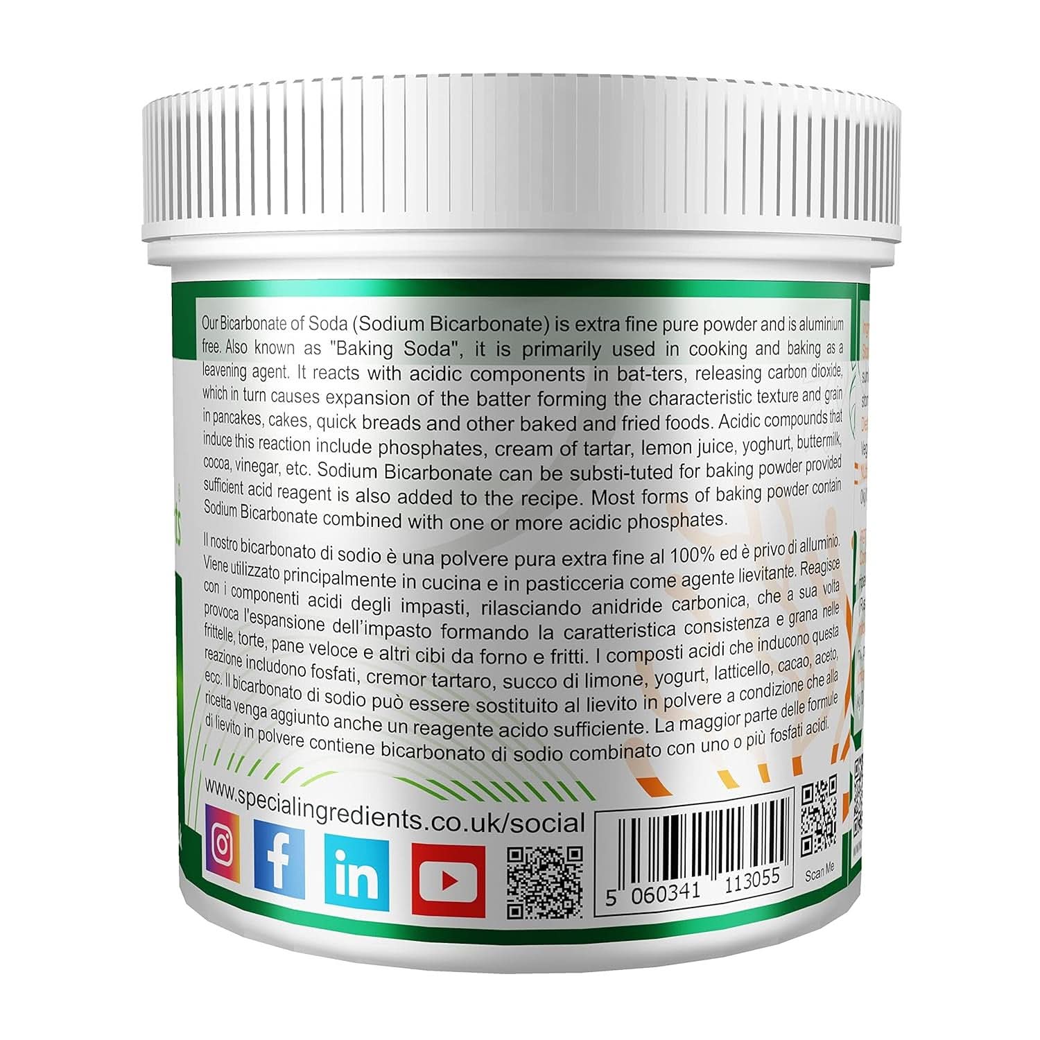 Ingredientes especiales Natriumbikarbonat - Polvo extrafino Premium Qualität, vegano, sin gluten, sin gluten - Recycelbarer Behälter Kitchen Naty Shop