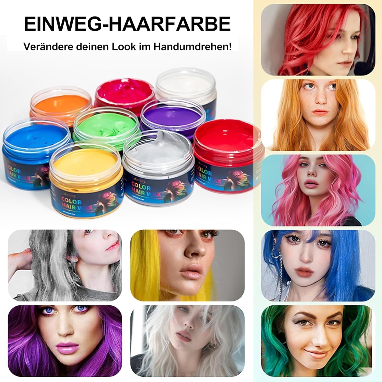 Tinte temporal para el cabello verde - Cera para teñir el cabello, tono de cabello para hombres y mujeres, pomada para el cabello natural, cera para teñir el cabello con clip de color para color de cabello de fiesta loca (4.23 oz, verde) Naty Shop Hair Dye