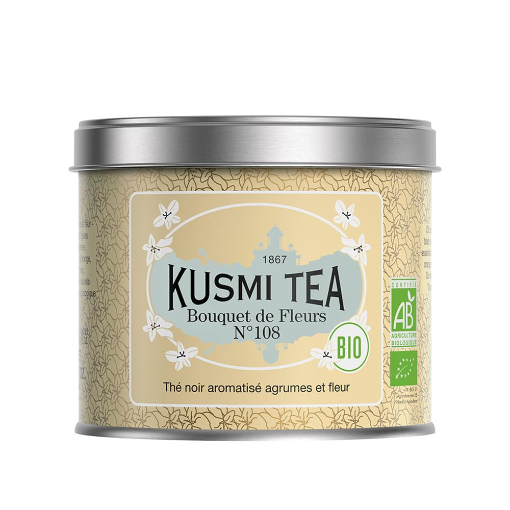 Té Kusmi - Earl Grey Intense - Té negro Earl Grey orgánico con bergamota fuerte y limón picante - Té a granel - Caja de metal de 100 g - Cantidad para unas 50 tazas