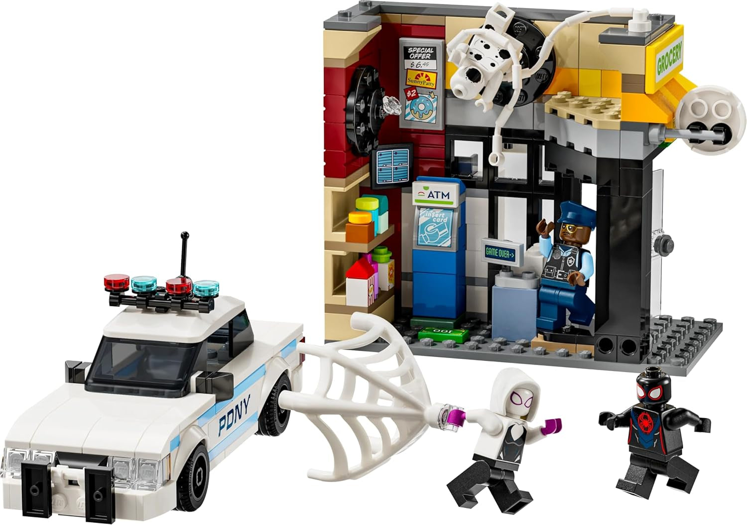 LEGO Marvel Spider-Verso: Miles Morales vs. Spot - Juego de superhéroe con coche de juguete - 4 minifiguras y mini mercado - Regalo para niños y niñas a partir de 9 años 76311 Juegos de construcción Besuche den LEGO-Store