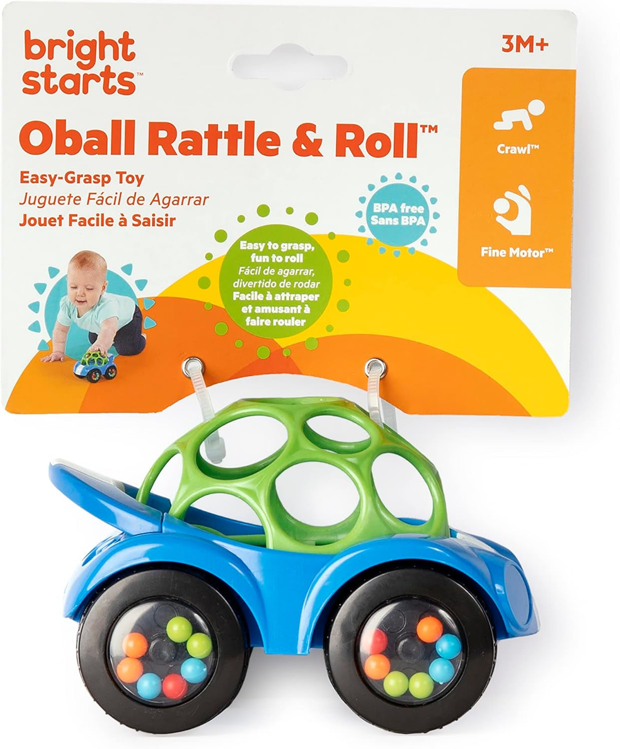 Bright Starts Sonajero Oball Coche Juguete de Actividad Motorizada para Bebés y Niños Pequeños a Partir de 3 Meses 1 Pieza Color Aleatorio Azul o Rojo Juguetes para bebés Naty Shop