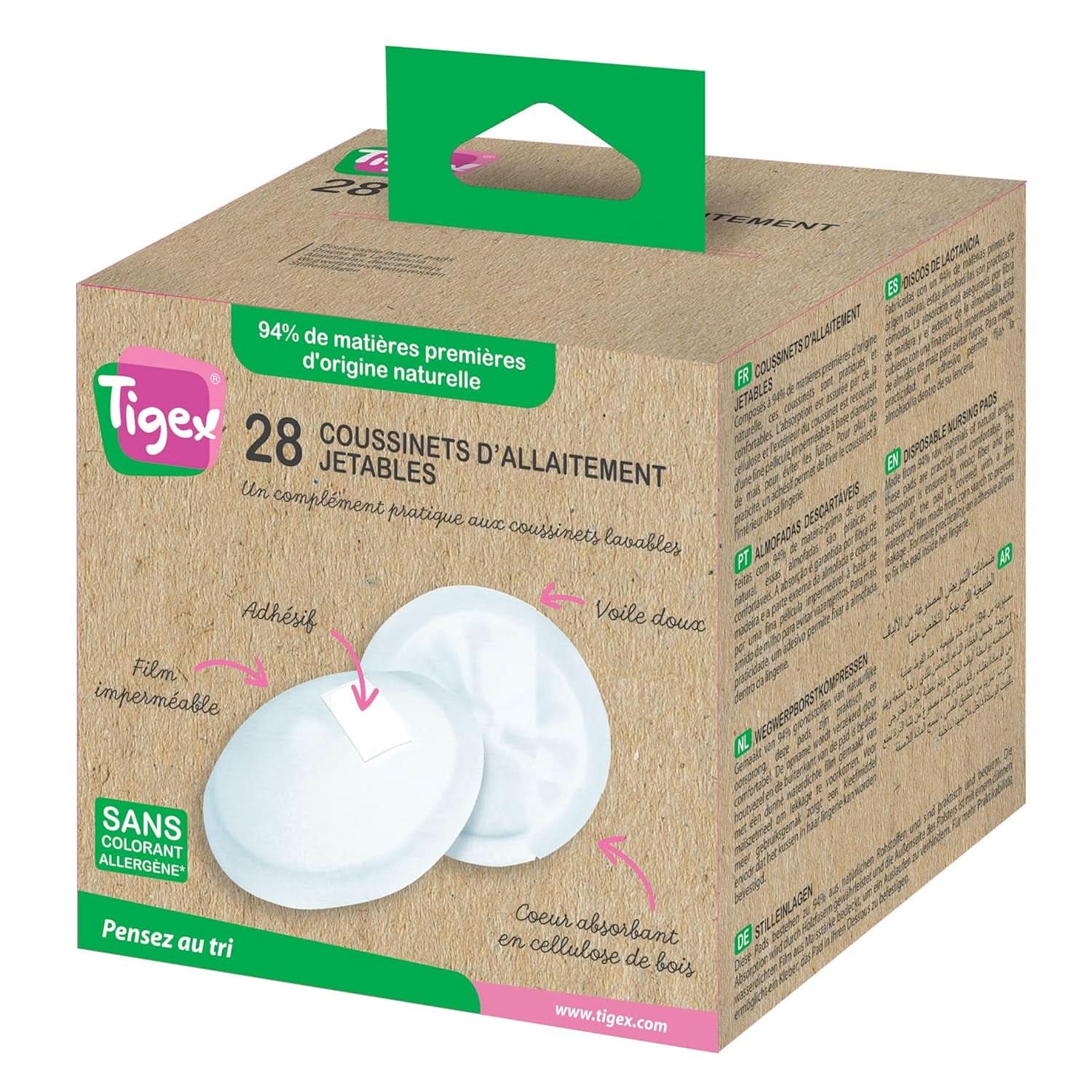 Almohadillas de lactancia desechables | 94% materias primas de origen natural | Con bolsa de algodón orgánico | 28 tampones Accesorios Alimentación y Lactancia Tienda Bebe Naty