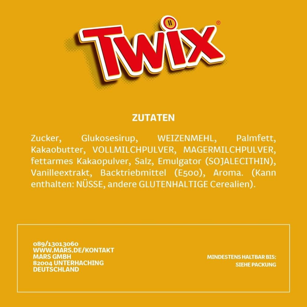 Barras de chocolate blanco Twix; caramelo, galletas, chocolate blanco; paquete múltiple de chocolates; 5 barras (5 x 46 g)