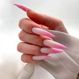 Mouyouglow-uñas largas Stiletto, color blanco lechoso, degradado, purpurina rosa, uñas postizas frescas con pegamento, uñas artificiales con purpurina rosa ombré