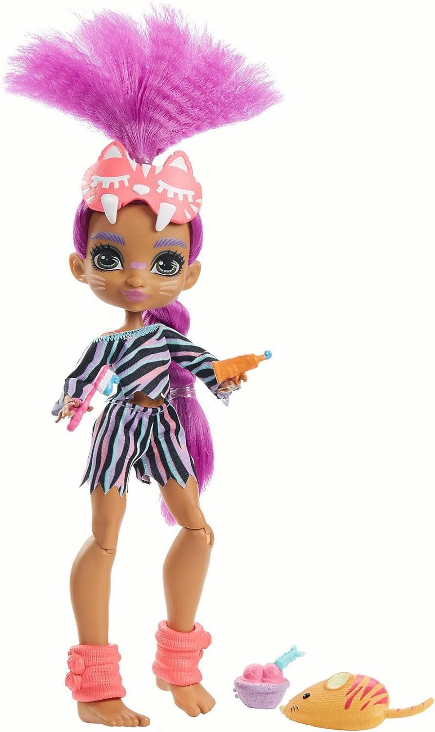 Cave Club GTH02 - Muñeca divertida Roaralai Pyjama Party, muñeca articulada con pelo morado y accesorios, regalo para niños de 4 años en adelante, multicolor