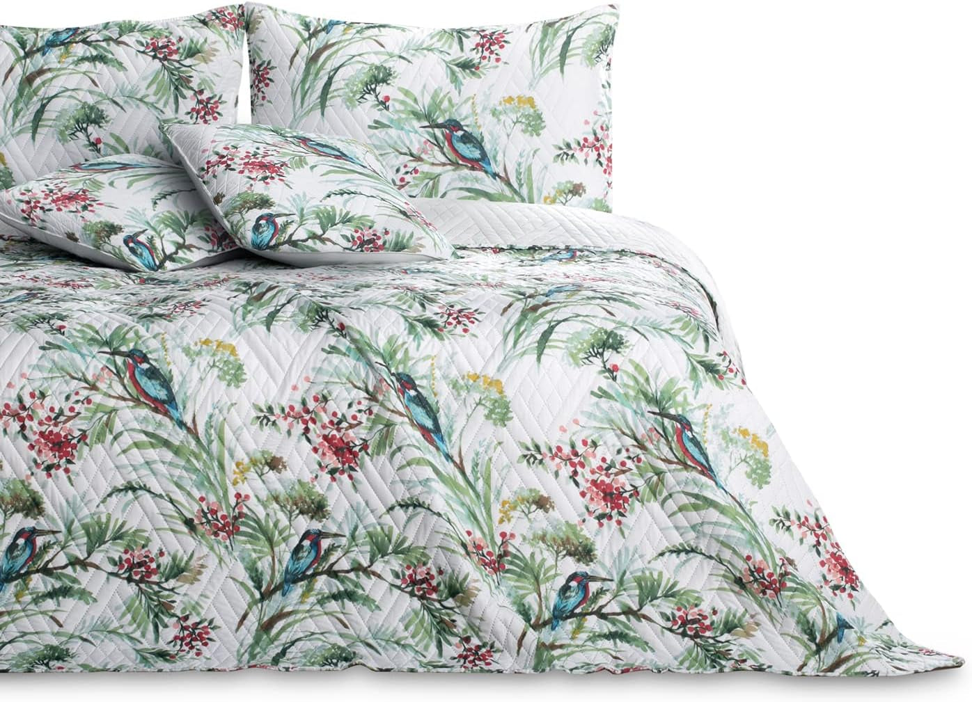 Ameliahome Colcha Colcha 260X280 Cm Dos Caras Acolchado De Fácil Cuidado Estampado De Plantas Estampado De Pájaros Kingfisher Multicolor Camas Y Mantas Besuche den AmeliaHome-Store Kingfisher 260 X 280