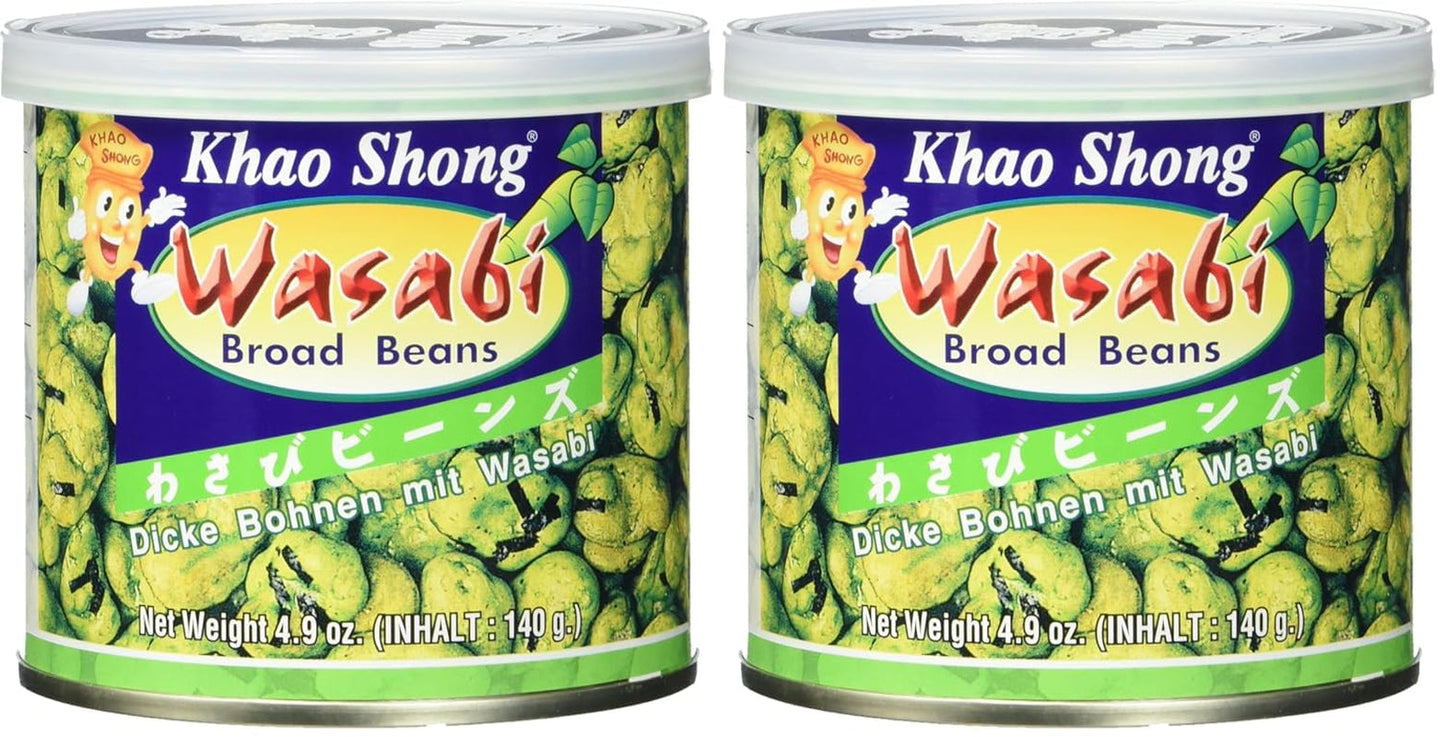 Khao Shong Guisantes verdes fritos con wasabi, guisantes crujientes rebozados picantes, una alternativa baja en grasa a las nueces, picante medio, 1 lata de 140 g | 140 gramos (1 paquete)