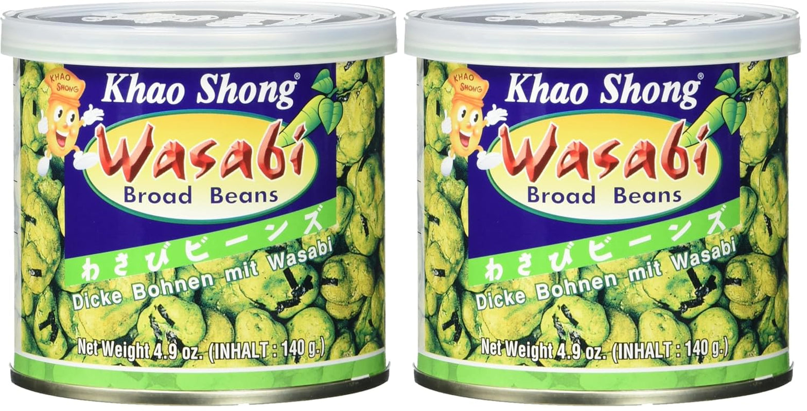 Khao Shong Guisantes verdes fritos con wasabi, guisantes crujientes rebozados picantes, una alternativa baja en grasa a las nueces, picante medio, 1 lata de 140 g | 140 gramos (1 paquete)