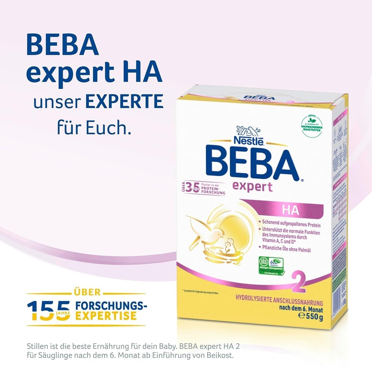 BEBA Expert HA 2 Leche de continuación a partir de los 6 meses, papilla con proteínas hidrolizadas, solo lactosa, sin aceite de palma, pack de 6 (6 x 550 g) Naty Shop