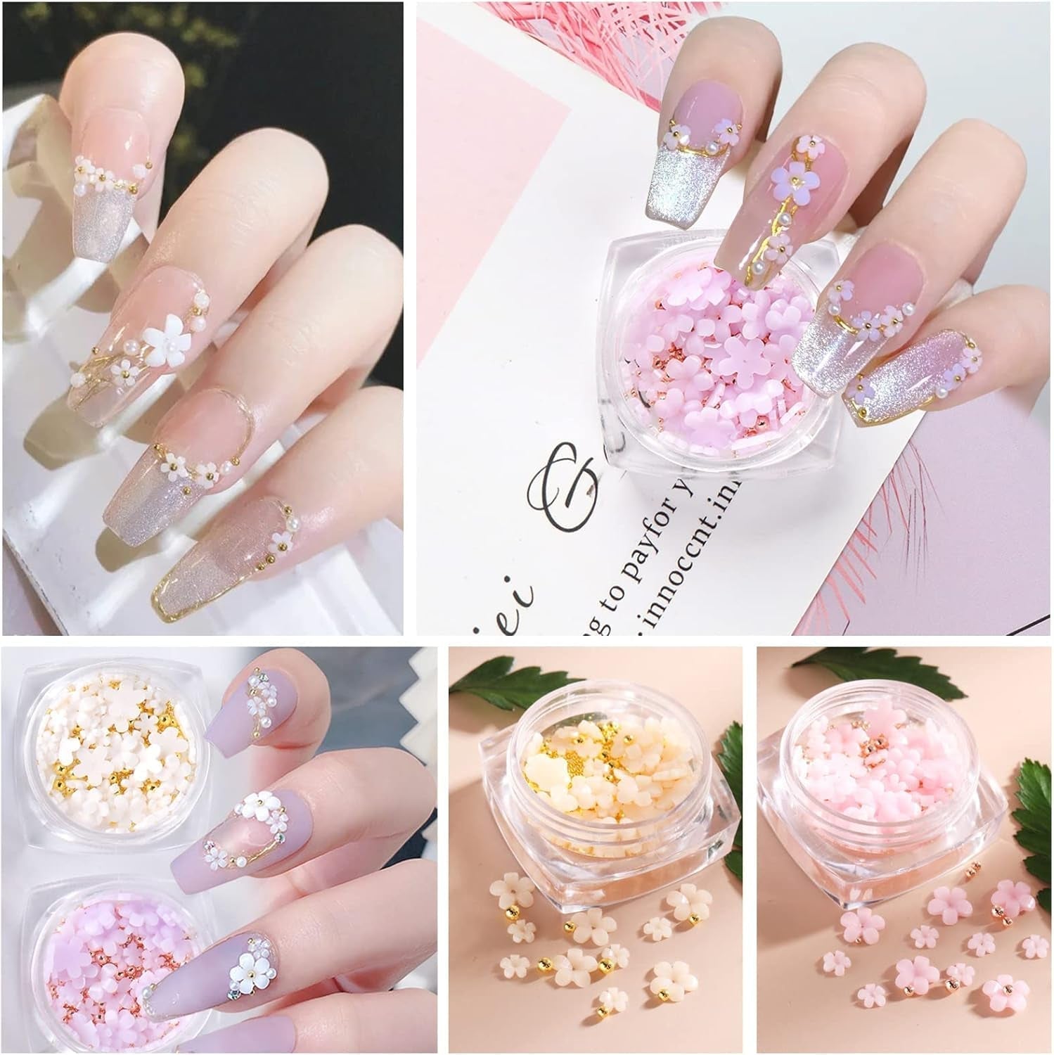 6 Caja 3D Flor Nagelkunst Charms, Acryl Flower Nagel Strass Mit Gold Und Silberperlen Ornamenten, Nagel Edelsteine, Nagel Zubehör Für Mädchen, Frauen, DIY Nageldesign, Basteldekoration...