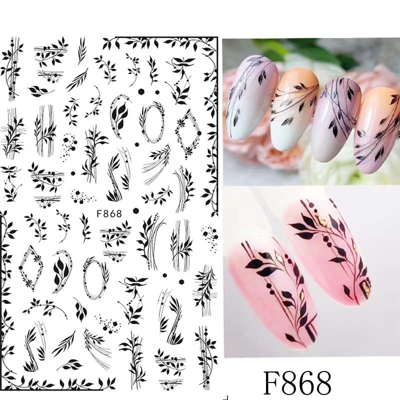 JMEOWIO Nagelsticker Blumen 10 Blatt Nagelaufkleber Selbstklebend Negro Blanco Flor Nail Art Sticker Decoración Nageldesign Zubehör
