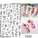 JMEOWIO Nagelsticker Blumen 10 Blatt Nagelaufkleber Selbstklebend Negro Blanco Flor Nail Art Sticker Decoración Nageldesign Zubehör