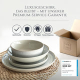 Vajilla para 12 personas de gres cerámico de 48 piezas, diseño Ibiza, GANADORA DE LA PRUEBA. Precioso juego de vajilla mediterránea de gres cerámico que incluye cuencos y platos. Juego de vajilla Pure Living, color beige.
