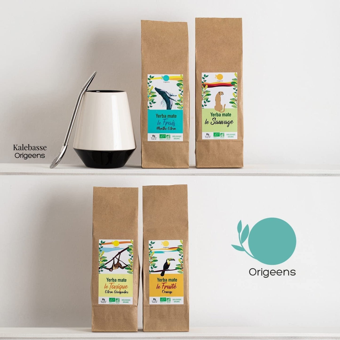 ORIGEENS SET REGALO TÉ BIO MATE X4 I Yerba Mate Bio 4X80G I Set té Yerba Mate, idea regalo