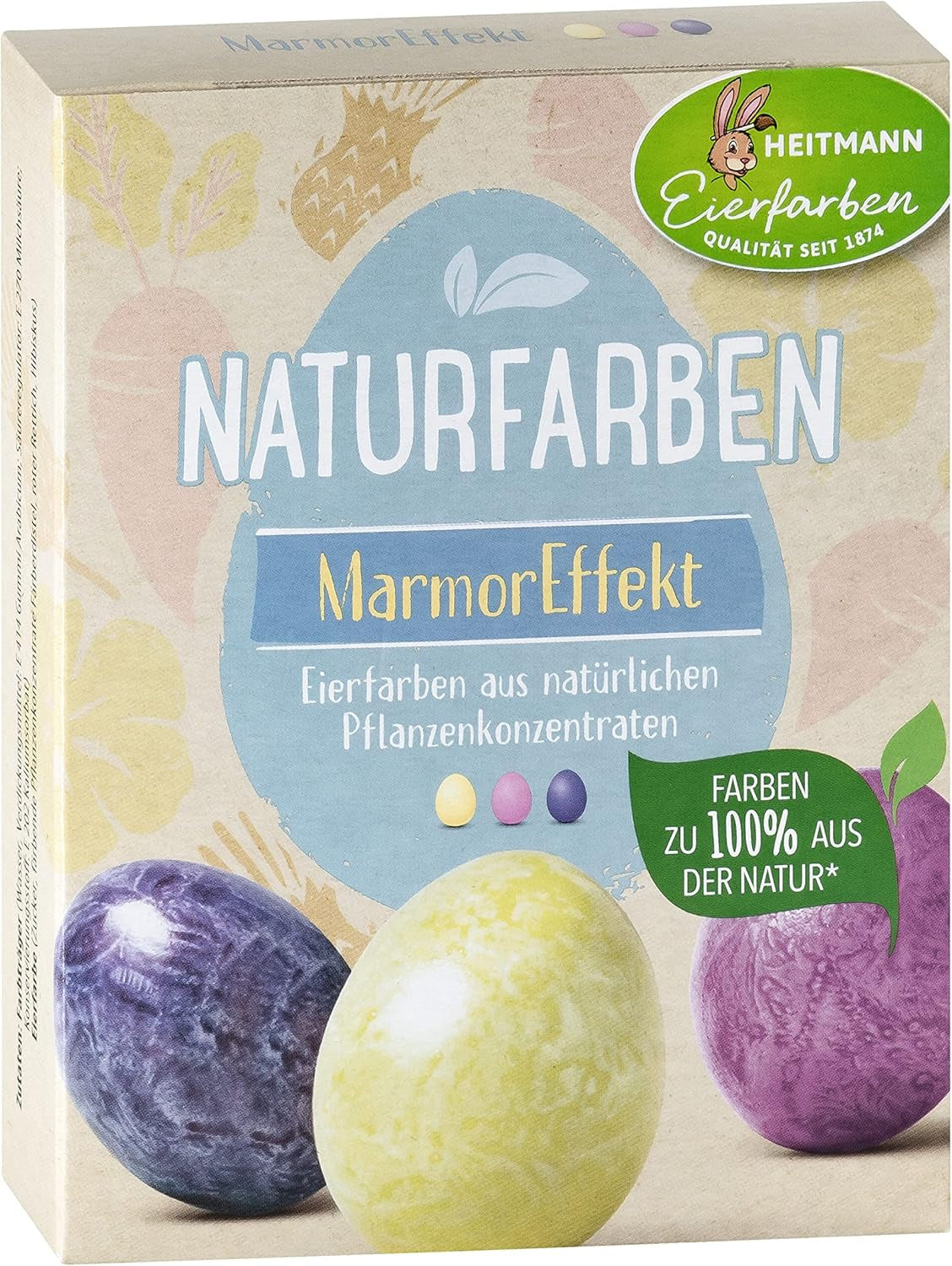 Heitmann Egg Dye Juego de tintes naturales, 3 tintes en polvo para huevos (amarillo, morado, gris azulado), hoja de pegatinas de papel de hierba