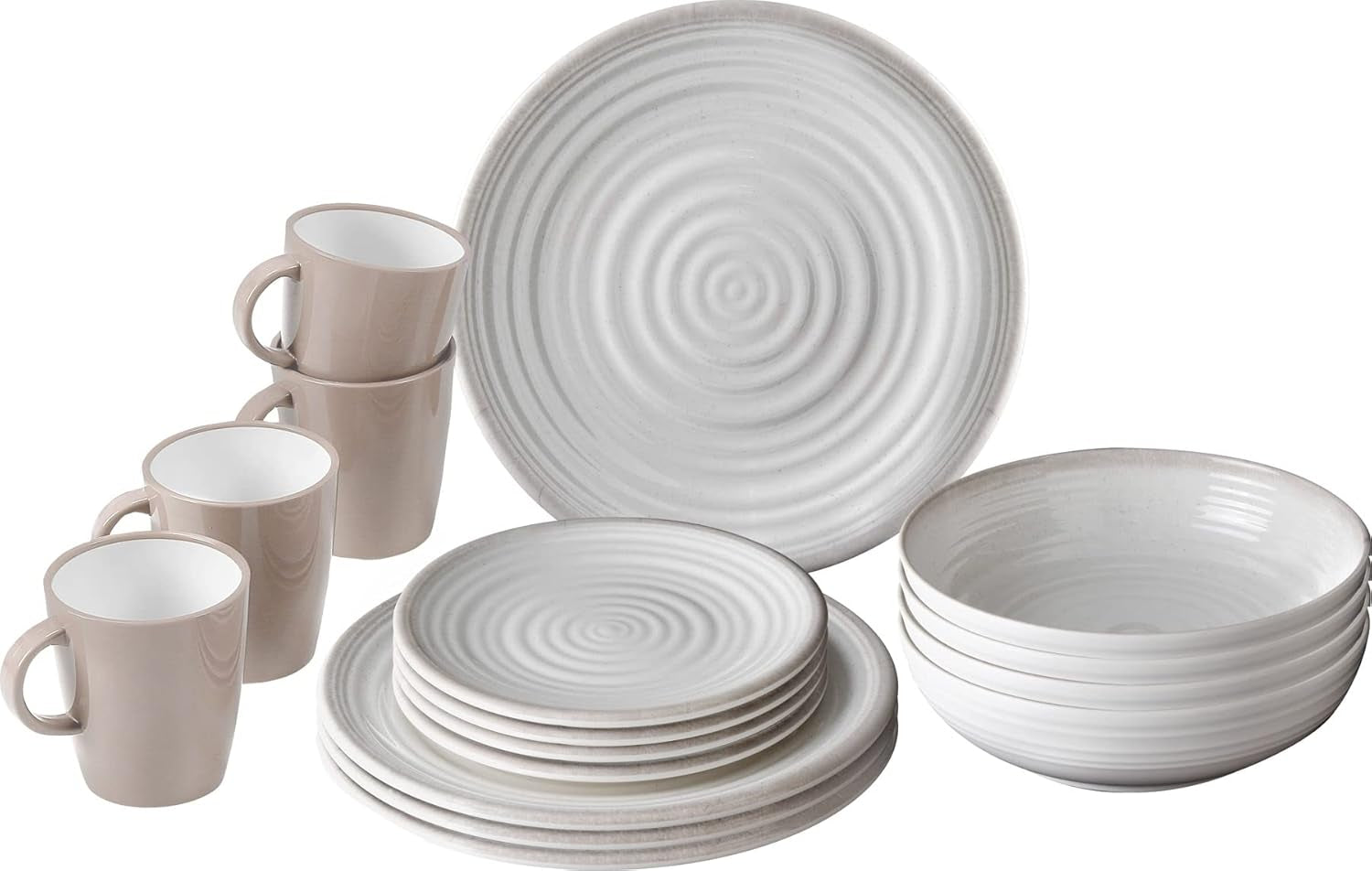 ESS Juego de cubiertos de melamina, fiambrera, platos y tazas de viaje de 16 piezas