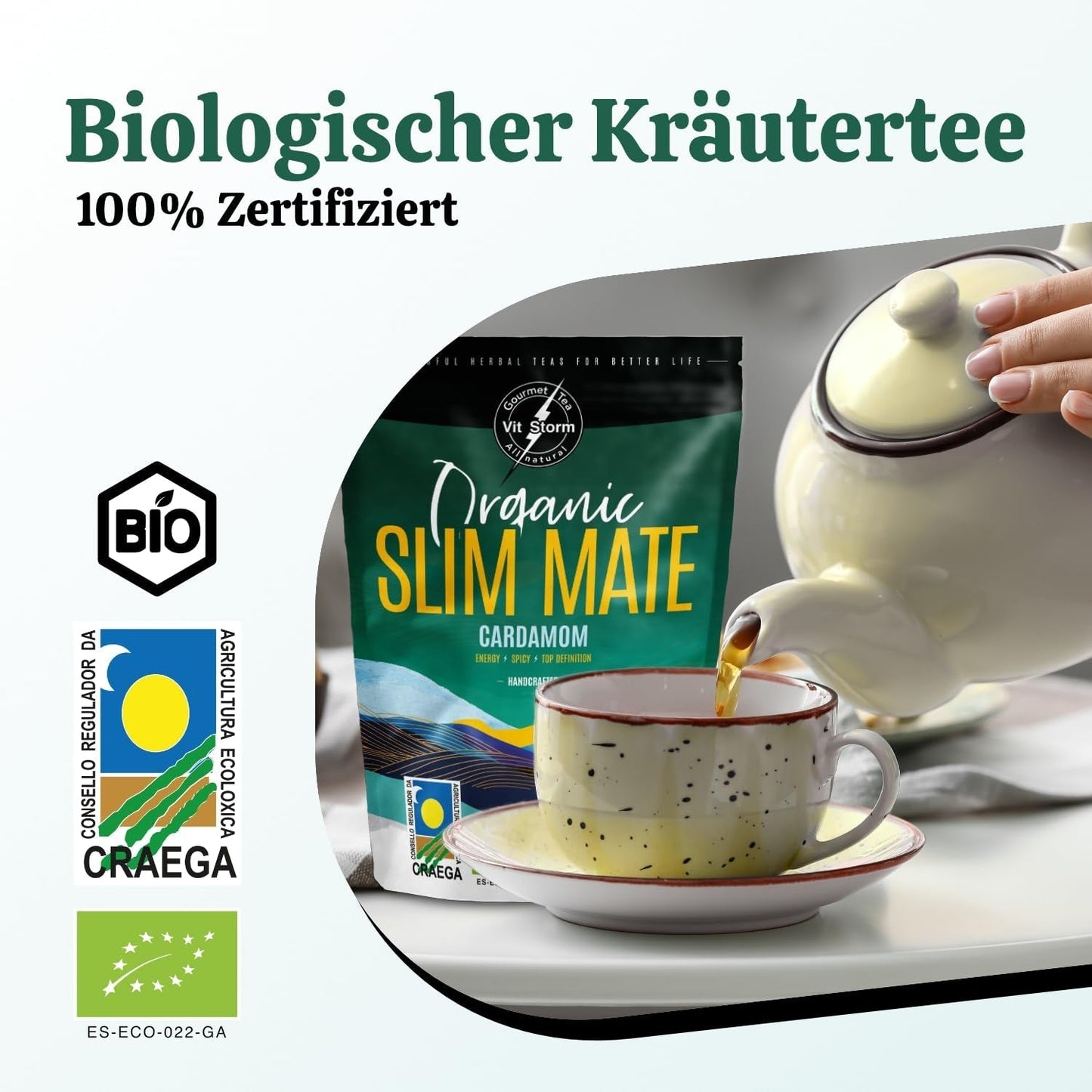 VITSTORM® Slim Tea Cardamomo – Té Yerba Mate BIO – Té detox y diurético – 100G