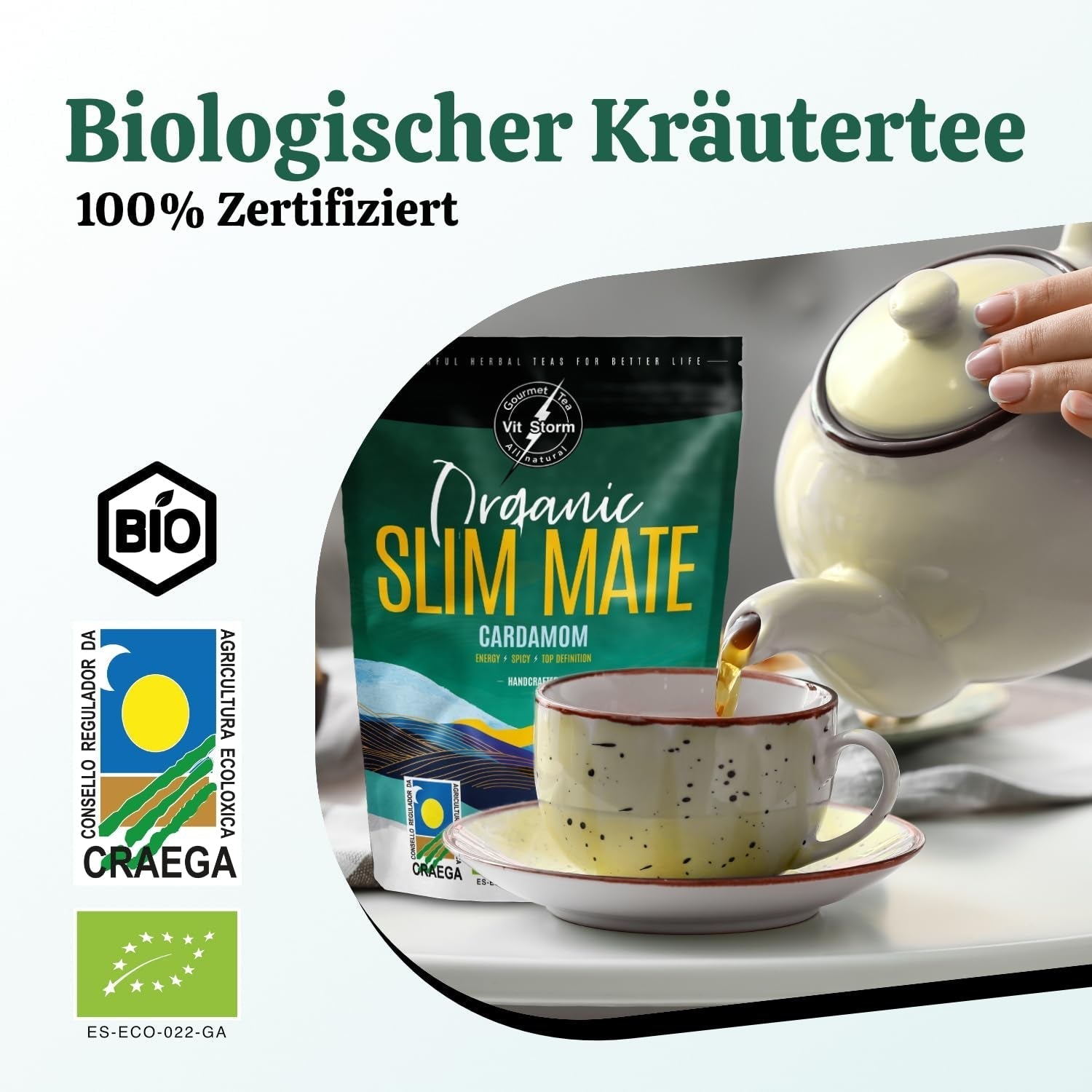 VITSTORM® Slim Tea Cardamomo – Té Yerba Mate BIO – Té detox y diurético – 100G