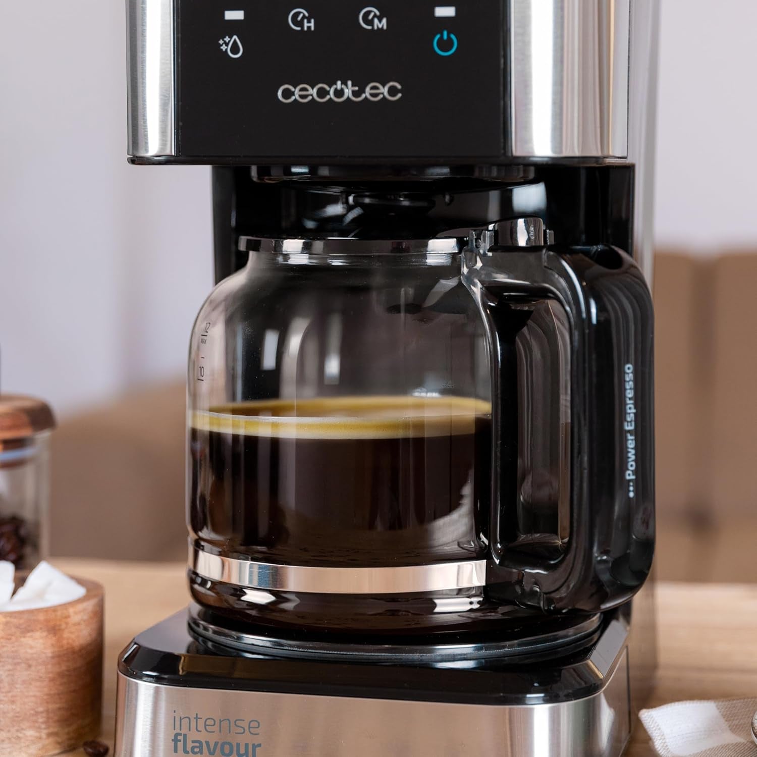 Espresso con filtro Cecotec Coffee 66 Drop and Touch, potencia 950 W, 1,5 L, 12 tazas, pantalla táctil, jarra de cristal, temporizador 24 horas, 6 interruptores, filtro de malla reutilizable