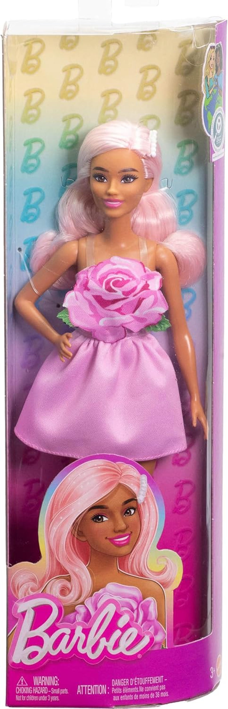 Muñeca Barbie Fashionistas núm. 238 con cabello rosa pastel, vestido palabra de honor con top rosa, pasador de perlas y tacones altos de tiras, HYT94 Naty Shop Dolls