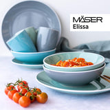 MÄSER 931844 Elissa Series Vajilla moderna para 6 personas, azul con borde blanco, juego combinado de 24 piezas, cerámica
