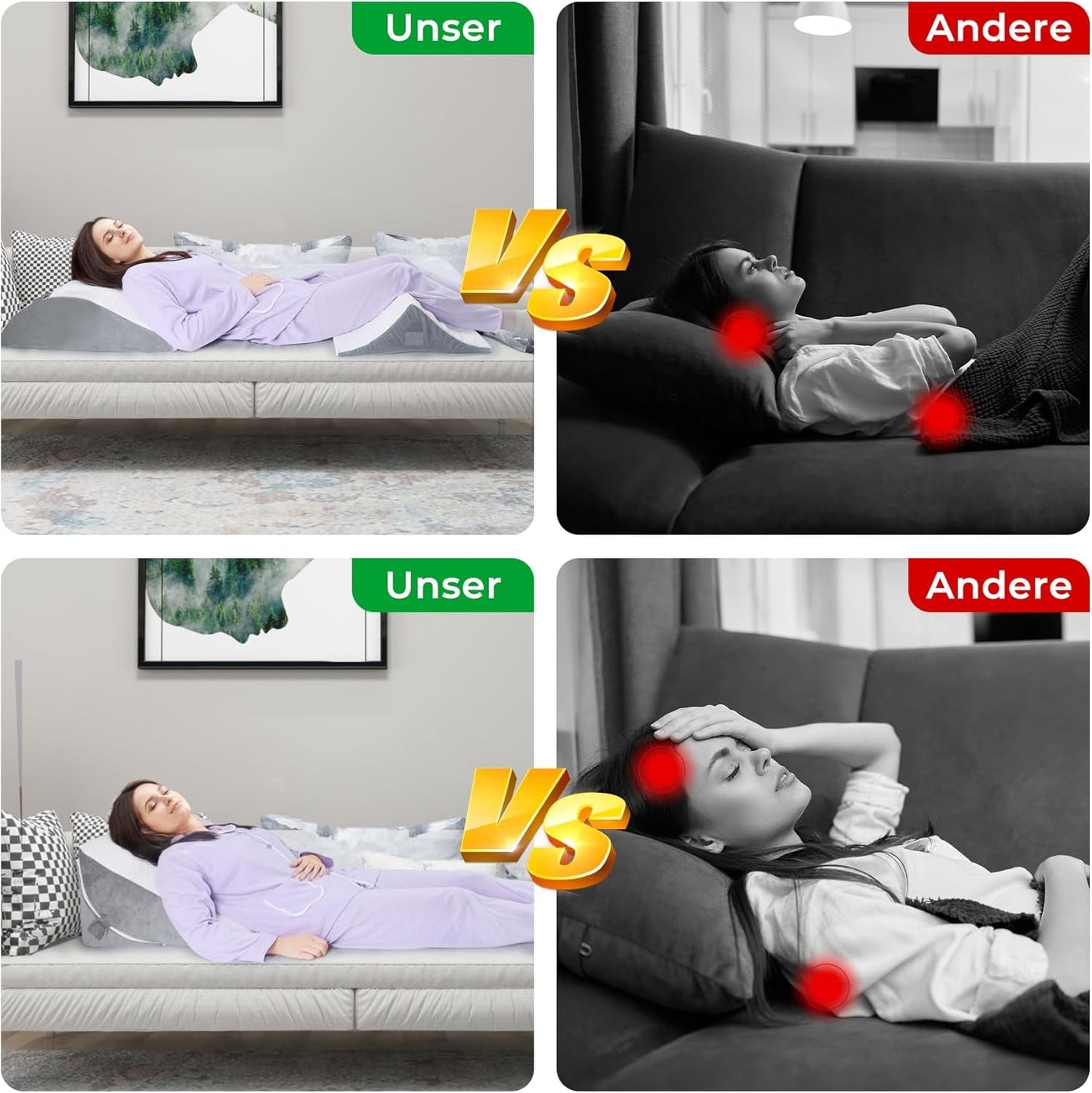 Almohada de cuña ajustable, almohada de lectura de espuma de alta densidad con rollo para el cuello para cama y sofá, cuña de cama ergonómica para apnea de reflujo del sueño, almohada para piernas, almohada de espalda para leer, jugar o mirar televisión
