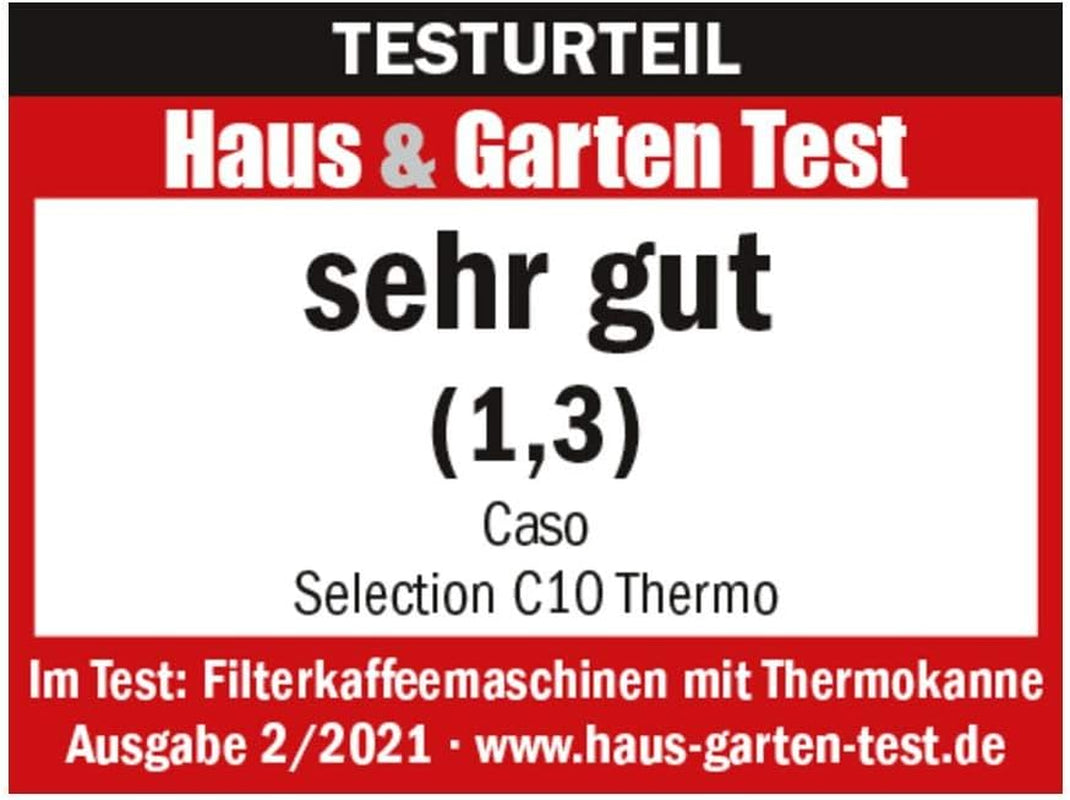 Cafetera CASO Selection C 10 Thermo Design – Carcasa de acero inoxidable, jarra isotérmica de 1,2 l (10 tazas), controles táctiles y temporizador, función Aroma PLUS, filtro permanente, filtro antigoteo