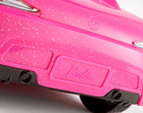 Muñeca Barbie y convertible con purpurina rosa, neumáticos realistas, logotipo, juguete para edades de 3 años en adelante, DJR55