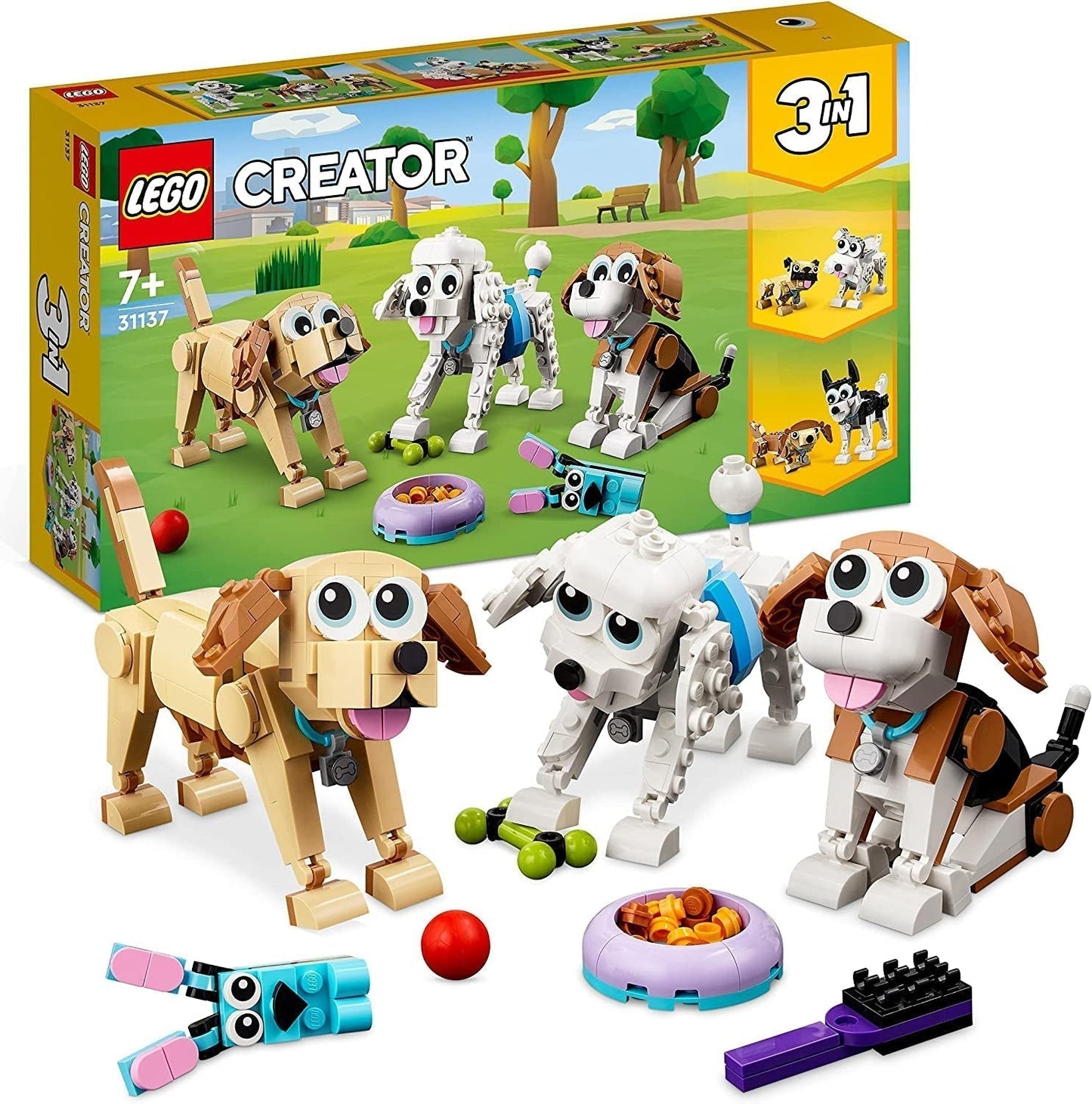LEGO 31137 Creator Lindo Set de Perros 3 en 1 con Figuras de Animales: Salchicha, Pug, Caniche y Más, Juguete para Niños Mayores de 7 años, Regalo para los Amantes de los Perros Juegos de Construcción Besuche den LEGO-Store Default Title