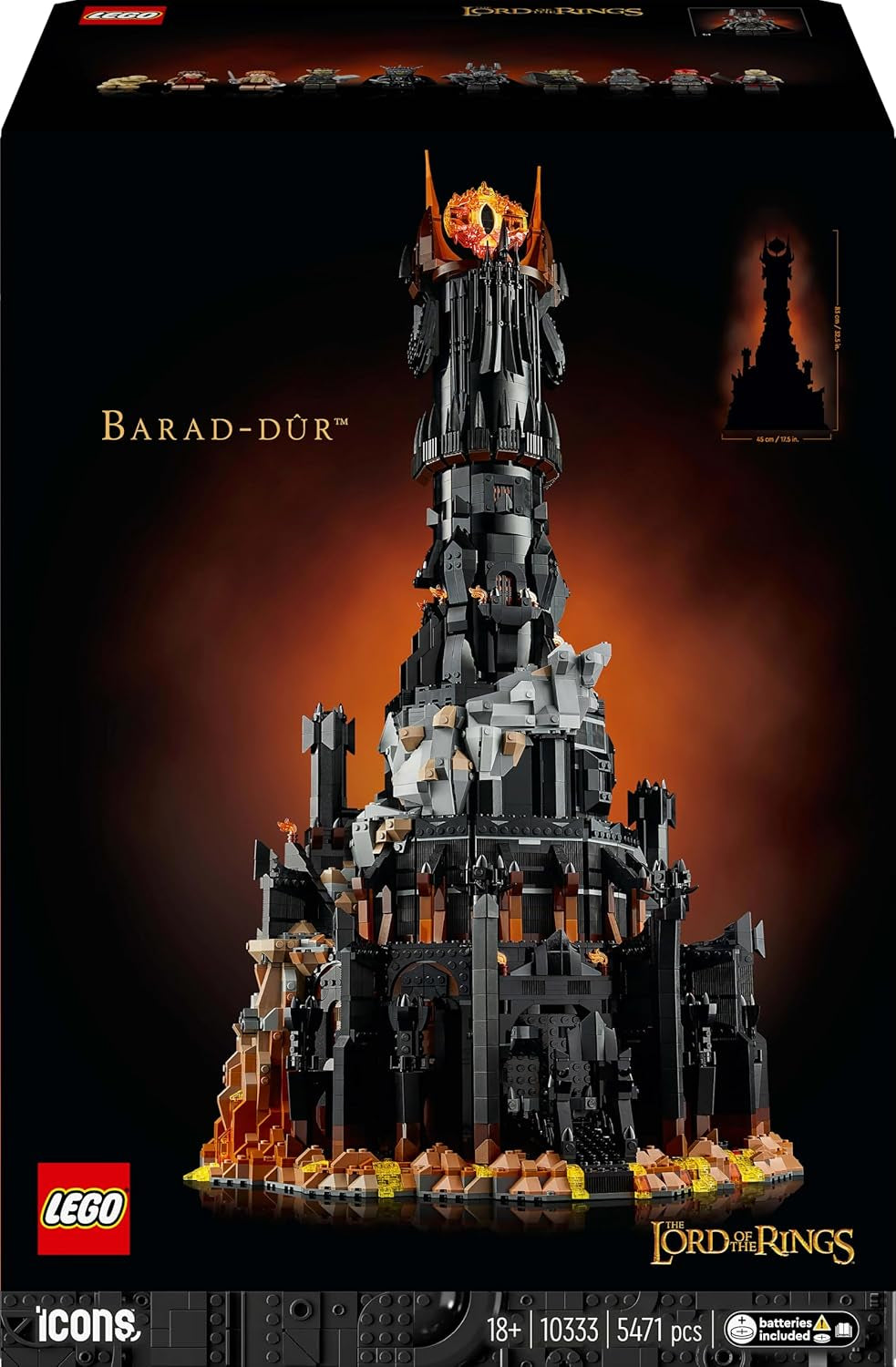 LEGO Icons El Señor de los Anillos: Juego de construcción para adultos Barad-Door con minifiguras de Sauron, Gothmog, Orco, Frodo, Sam y Gollum Recuerdos de la película Coleccionable para fanáticos 10333 Juegos de construcción Beuche den LEGO-Store