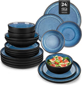 Vajilla para 6 personas Vancasso PLAYA Vajilla de porcelana para 6 personas de 24 piezas Azul Incluye platos, platos Suma, cuencos y ensaladeras Apto para lavavajillas y microondas