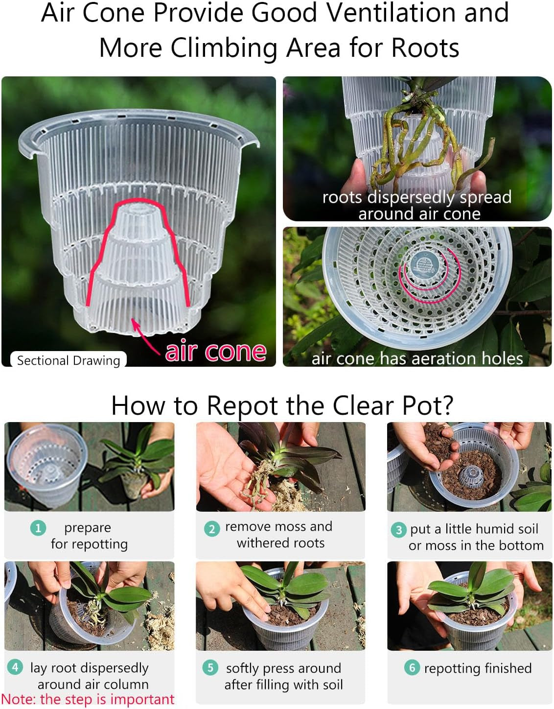 Maceta para orquídeas con orificios de drenaje para trasplantar, excelente circulación de aire, 2 piezas, plástico de doble capa, macetero de cerámica para orquídeas, maceta transparente para orquídeas, decorativa