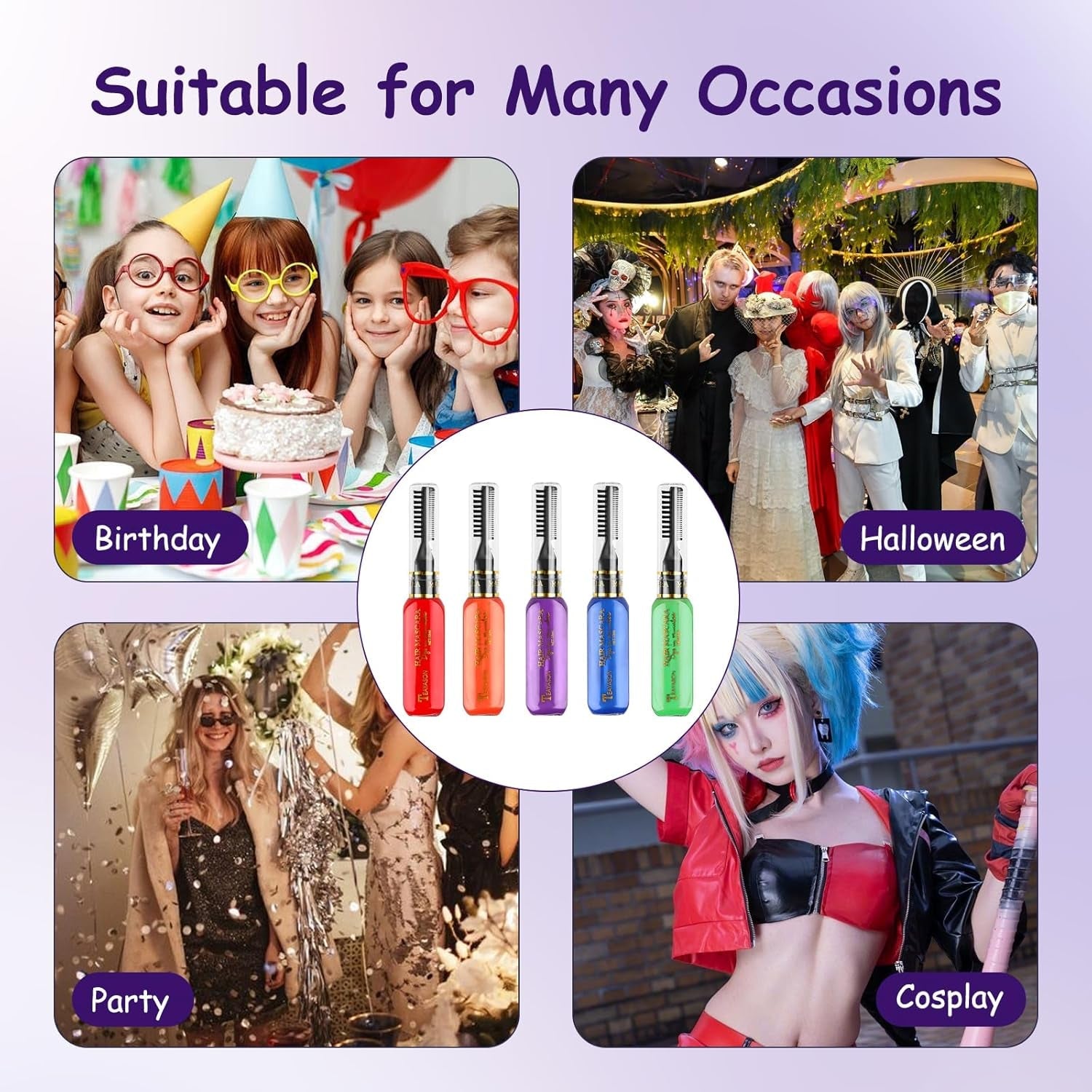 5 colores tinte temporal para el cabello cera para el cabello coloreada máscara para el cabello tinte temporal para el cabello máscara para niñas y mujeres tinte para el cabello lavable tiza adecuada para cumpleaños, cosplay, bricolaje, tinte para el cabello de Halloween Naty Shop