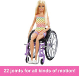 Muñeca Barbie Fashionista, cabello rubio y mono arcoíris, silla de ruedas y rampa incluidas, muñeca de regalo para niños, juguete para edades de 3 años en adelante, HJT13